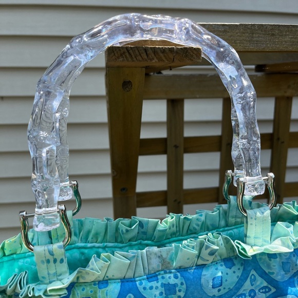 Tropical Tie Dye Print Small Tote Bag Change Purse Included Blue Green NWOT - Picture 5 of 9